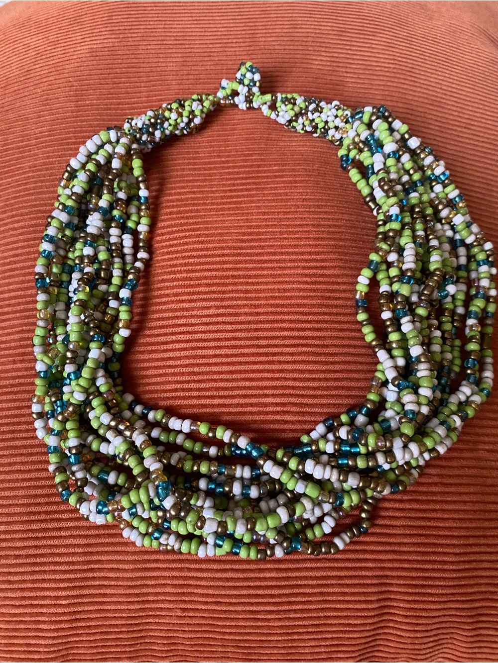 Vintage Multi Strand Beaded Green-Multi Necklace